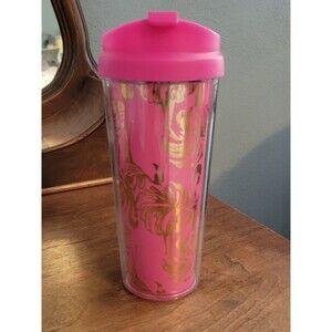 Lilly Pulitzer Insulated Tumbler & Lid 16oz Pink Gold Flamingos